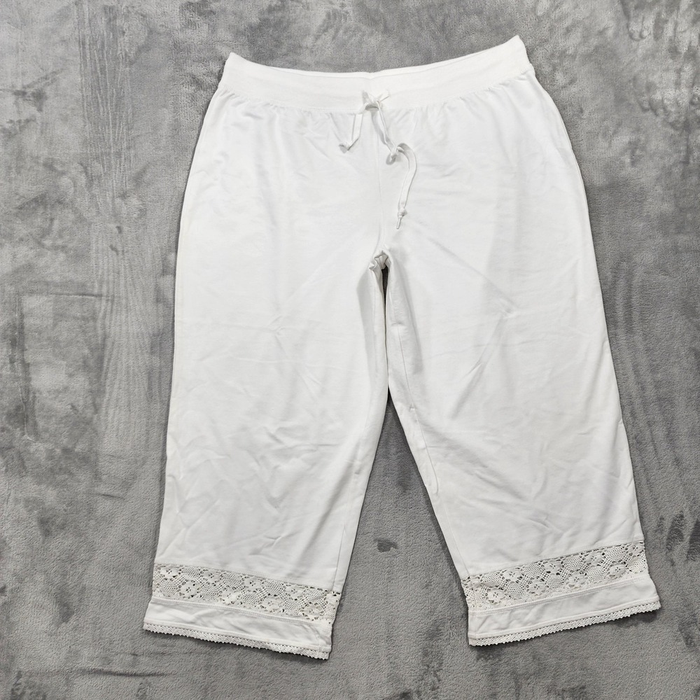 Vintage White Stag Pants Womens XL White Pull On Capri Crochet Hem Drawstring